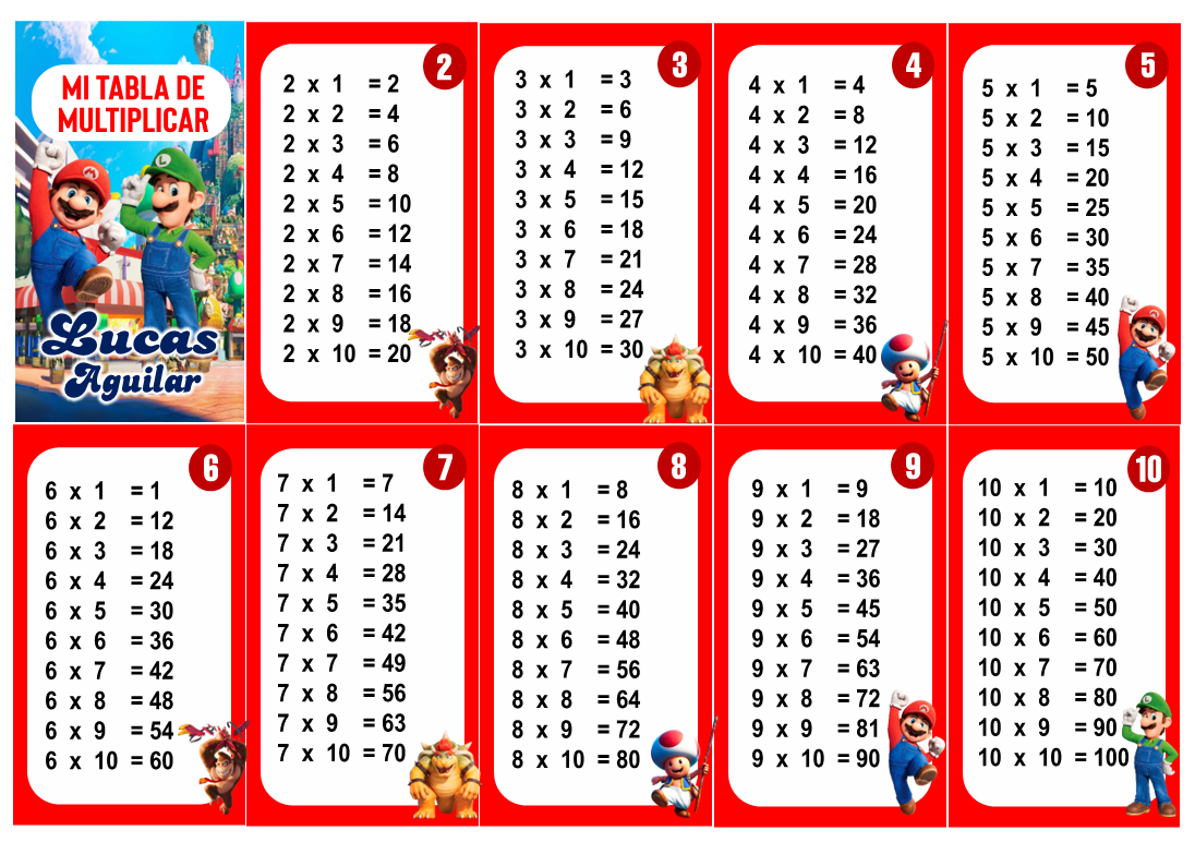 Mario Bros Tabla de Multiplicar